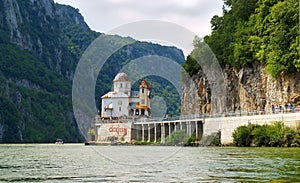 Mraconia monastery, Dubova, Romania. Monastery build on the Danube river`s shore - The Danube Caldrons - manastirea Mraconia