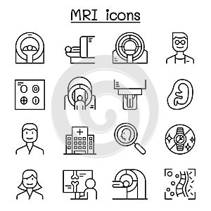 MRI diagnostic icon set in thin line style