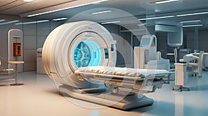 MRI - Magnetic resonance imaging scan device in Hospital. Medical Equipment and Health Care. AI generated art