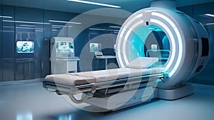 MRI - Magnetic resonance imaging scan device in Hospital. Medical Equipment and Health Care. AI generated art