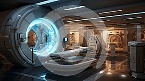 MRI - Magnetic resonance imaging scan device in Hospital. Medical Equipment and Health Care. AI generated art