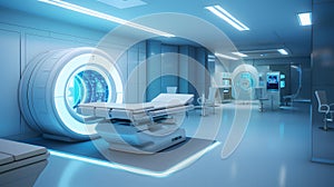 MRI - Magnetic resonance imaging scan device in Hospital. Medical Equipment and Health Care. AI generated art