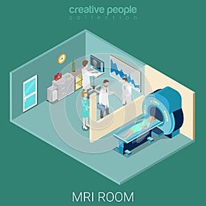 MRI MRT room hospital interior equipment flat isometric vector