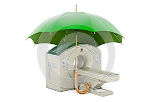 MRI or PET scanner under umbrella, 3D rendering