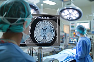 An MRI scan of comatose patient in an intensive care unit is performed