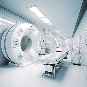 MRI Scanner or Magnetic resonance imaging scanner machine in Hospital,Technologically Advanced and Functional Medi