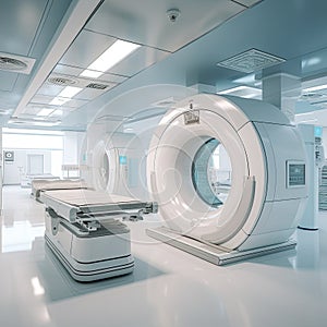 MRI Scanner or Magnetic resonance imaging scanner machine in Hospital,Technologically Advanced and Functional Medi