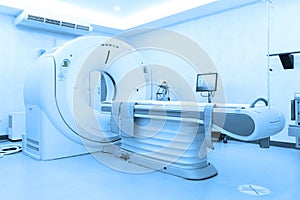 MRI scanner room take with blue filter photo