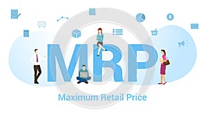 Mrp maximum retail price concept with big word or text and team people with modern flat style - vector