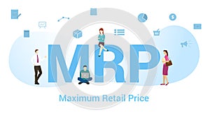 Mrp maximum retail price concept with big word or text and team people with modern flat style - vector photo