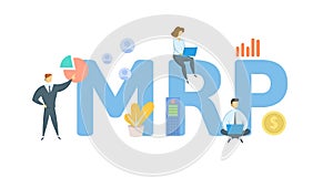 MRP, Maximum Retail Price. Concept with keywords, people and icons. Flat vector illustration. Isolated on white.