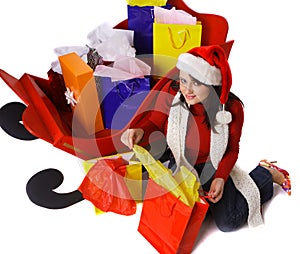 Mrs. Claus Holding shopping bags