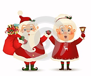 Mrs. Claus Together. Vector cartoon character of Happy Santa Claus and his wife isolated. Christmas family celebrate