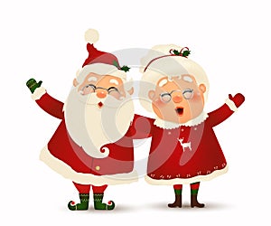 Mrs. Claus Together. Vector cartoon character of Happy Santa Claus and his wife isolated. Christmas family celebrate