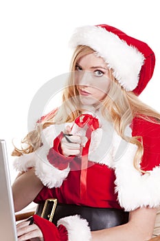 Mrs Santa computer pointing