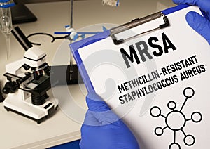 MRSA Methicillin-resistant Staphylococcus Aureus is shown using the text photo