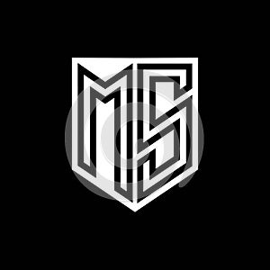 MS Logo monogram shield geometric black line inside white shield color design