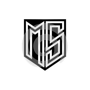 MS Logo monogram shield geometric white line inside black shield color design