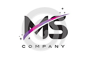 MS M S Black Letter Logo Design with Purple Magenta Swoosh