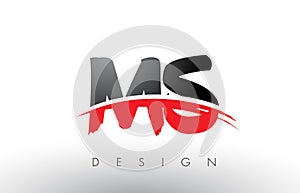 MS M S Brush Logo Letters with Red and Black Swoosh Brush Front