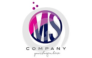 MS M S Circle Letter Logo Design with Purple Dots Bubbles