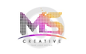 MS M S Letter Logo Design with Magenta Dots and Swoosh