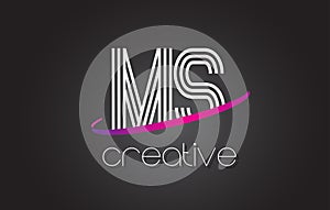 MS M S Letter Logo with Lines Design And Purple Swoosh.