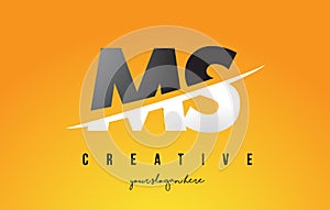 MS M S Letter Modern Logo Design with Yellow Background and Swoosh.