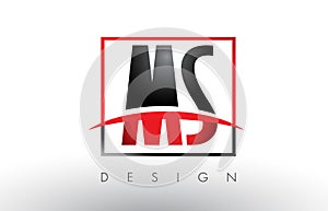 MS M S Logo Letters with Red and Black Colors and Swoosh.