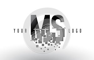 MS M S Pixel Letter Logo with Digital Shattered Black Squares