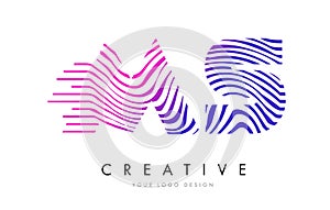 MS M S Zebra Lines Letter Logo Design with Magenta Colors