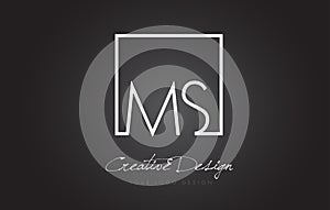 MS Square Frame Letter Logo Design with Black and White Colors.