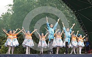 Mstera,Russia-August 8,2015:Children dance on scene at day of the city Mstera,Russia