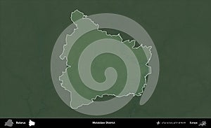 Mstsislaw District highlighted, Belarus. Physical