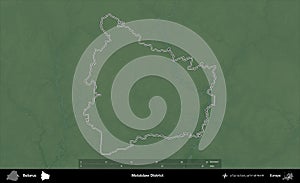 Mstsislaw District outlined, Belarus. Physical