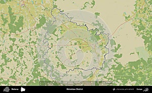 Mstsislaw District outlined, Belarus. Topographic Humanitarian