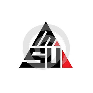 MSU triangle letter logo design with triangle shape. MSU triangle logo design monogram. MSU triangle vector logo template with red photo