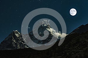 Mt Ama Dablam Peak with Moon