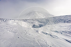 Mt. Asahi, Hokkaido, Japan volcanic peak in Daisetsuzan National Park in Snow