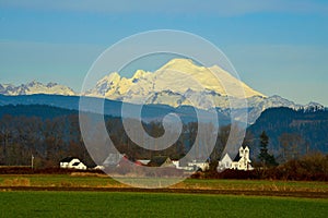Mt Baker as backdrop to Conway, WA