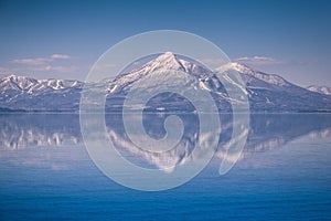 Mt.Bandai with reflection at Inawashiro Lake