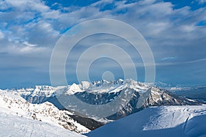 Mt Churfirsten in Eastern Switzerland seen from Pizol skiing area early in the morning