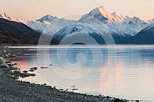 Mt. Cook lit by first rays of sun, New Zealand