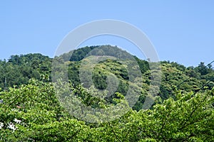 Mt. Daimonji of fresh verdure near Ginkakuji-michi, Kyoto, Japan