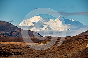 Mt. Denali Mt Mckinley peaking out in Denali national park