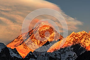 Mt Everest and Lothse Sunset