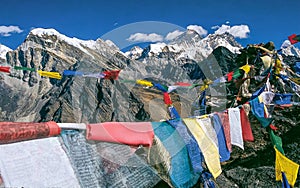 Mt Everest with prayers flags, Gokyo Kalapatthar, Nepal