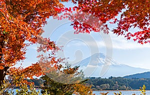 Mt. Fuji and autumn foliage at Lake Kawaguchi