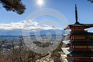 Mt. Fuji with Chureito Pagoda in autumn