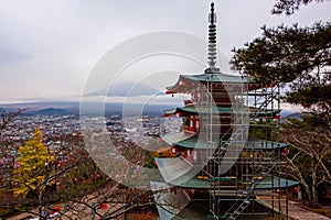 Mt. Fuji with Chureito Pagoda in autumn